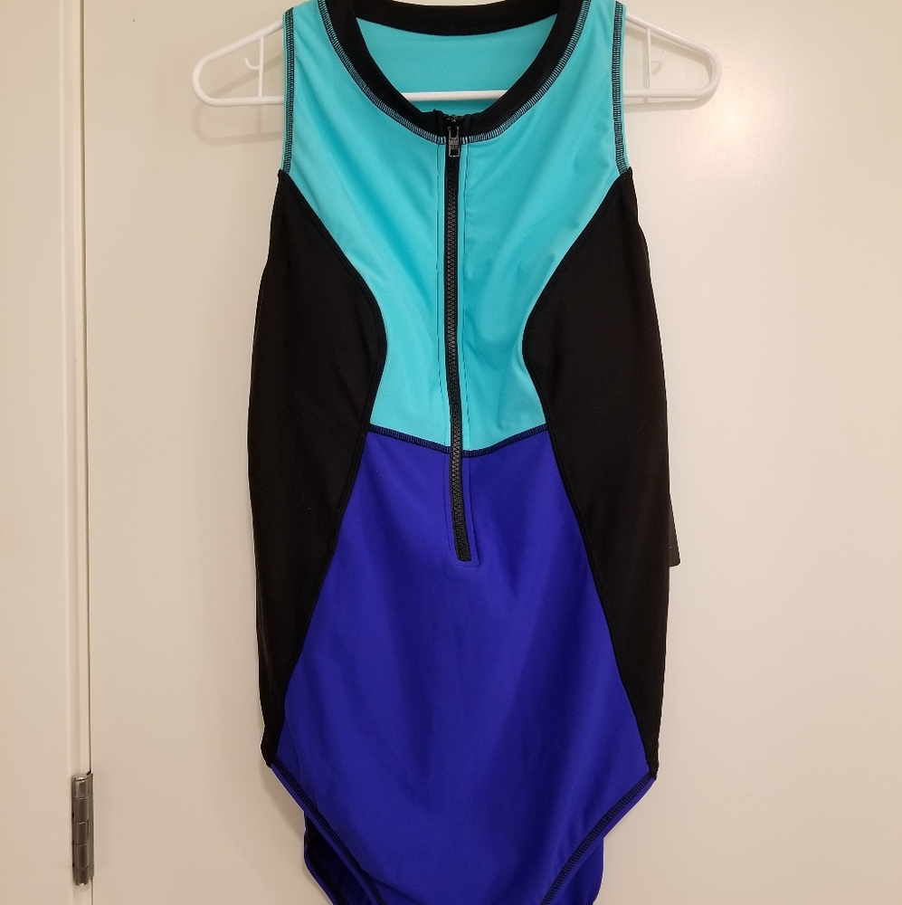 Zip up one piece swimsuit